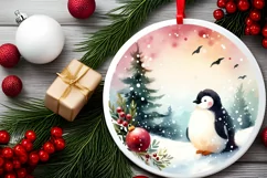 Christmas Penguin Round Ornament Sublimation PNG Product Image 2