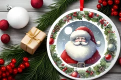 Round Christmas Santa Ornament Sublimation PNG Product Image 1