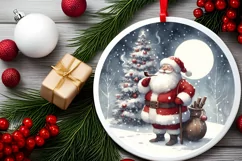 Round Christmas Santa Ornament Sublimation PNG Product Image 2