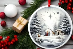 Nativity Scene Winter Scene Round Christmas Ornament Product Image 2