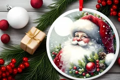 Santa Christmas Round Ornament Sublimation PNG Product Image 2