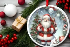 Round Christmas Santa Ornament Sublimation PNG Product Image 2