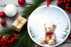 Round Melting Winter Scene Teddy Bear Ornament PNG Product Image 2