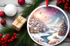 Colorful Winter Town Snowflake Round Ornament Sublimation Product Image 2