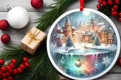 Colorful Winter Town Snowflake Round Ornament Sublimation Product Image 2