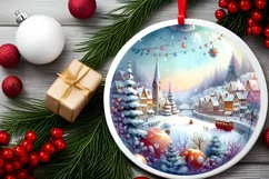 Colorful Winter Town Snowflake Round Ornament Sublimation Product Image 2