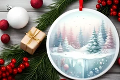Winter Forest Snow Round Ornament Sublimation PNG Product Image 2