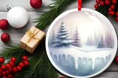 Winter Forest Snow Round Ornament Sublimation PNG Product Image 2