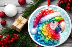 Colorful Winter Parrot Portrait Santa Hat Round Ornament Product Image 1