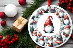Colorful Winter Gnomes Round Ornament Sublimation PNG Product Image 2