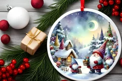 Colorful Winter Gnomes Round Ornament Sublimation PNG Product Image 2
