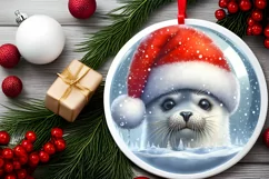 Round Winter Scene with Seal and Santa Hat PNG Product Image 2