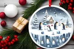 Winter Scene with Penguins Christmas Ornament PNG Product Image 1
