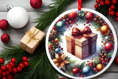 Colorful Watercolor Christmas Gift Round Ornament Product Image 2