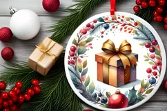 Colorful Winter Gift Round Ornament Sublimation PNG Product Image 2