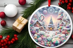 Christmas Candy Round Ornament Sublimation PNG Product Image 2