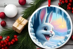 Icy Wall Rabbit Smiling Round Ornament Christmas Winter PNG Product Image 1