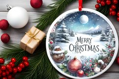 Winter Scene with Merry Christmas Round Sublimation PNG Product Image 1