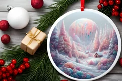 Pastel Molten Candy Winter Scene Round Ornament Sublimation Product Image 2