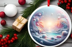 Pastel Molten Candy Winter Scene Round Ornament Sublimation Product Image 2