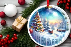 Colorful 3D Sleigh Winter Scene Ornament Sublimation PNG Product Image 2