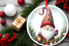 Christmas Gnome Round Ornament Sublimation PNG Product Image 2