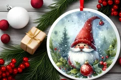 Christmas Gnome Round Ornament Sublimation PNG Product Image 2