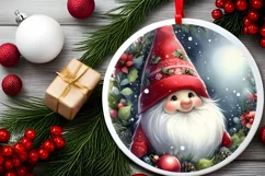 Christmas Gnome Round Ornament Sublimation PNG Product Image 2