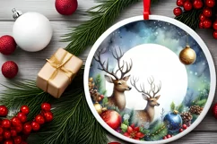 Christmas Reindeer Round Ornament Sublimation PNG Product Image 2