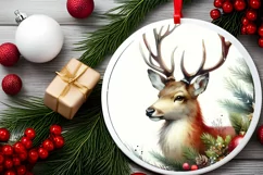 Christmas Reindeer Round Ornament Sublimation PNG Product Image 2