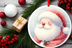 Watercolor Santa Image Round Sticker Ornament PNG Product Image 2