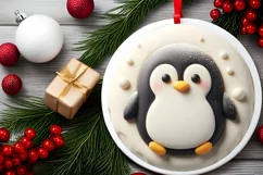 Christmas Penguin Round Ornament Sublimation PNG Product Image 2