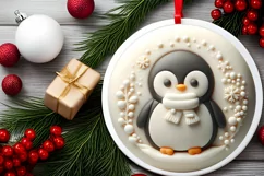 Christmas Penguin Round Ornament Sublimation PNG Product Image 2