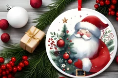 Santa Round Ornament Sublimation PNG Product Image 2