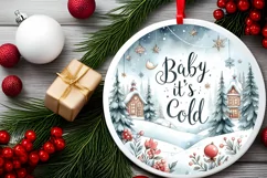 Winter Scene with Santa Round Sublimation PNG Product Image 2