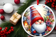 Colorful Watercolor Gnome Round Ornament Sublimation PNG Product Image 2