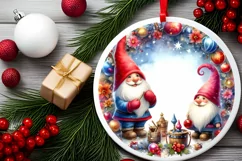 Colorful Watercolor Gnome Round Ornament Sublimation PNG Product Image 2