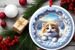 Kitten Snow Wall Round Ornament Sublimation PNG Product Image 2