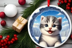 Kitten Snow Wall Round Ornament Sublimation PNG Product Image 2