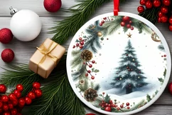 Colorful Watercolor Christmas Tree Round Ornament Product Image 2