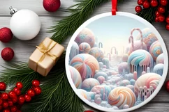 Pastel Candy Winter Scene Ornament Sublimation PNG Product Image 2
