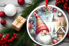 Christmas Gnome Round Ornament Sublimation PNG Product Image 2