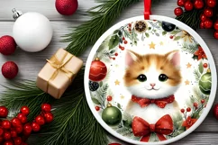 Cat Christmas Ornament Sublimation PNG Product Image 2