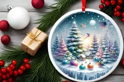 Colorful 3D Birds Winter Scene Ornament Sublimation PNG Product Image 2