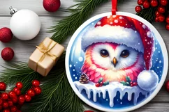 Colorful Owl with Santa Hat Watercolor Product Image 1