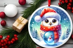 Colorful Owl with Santa Hat Watercolor Product Image 1