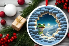 Frog in Snow Wall Round Ornament Sublimation PNG Product Image 2