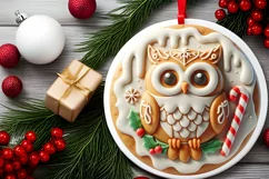 3D Like Christmas Owl Ornament Sublimation PNG Product Image 2