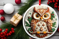 3D Like Christmas Owl Ornament Sublimation PNG Product Image 2