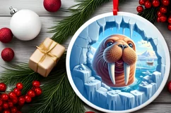 Walrus in Melting Ice Wall Round Ornament Sublimation PNG Product Image 2